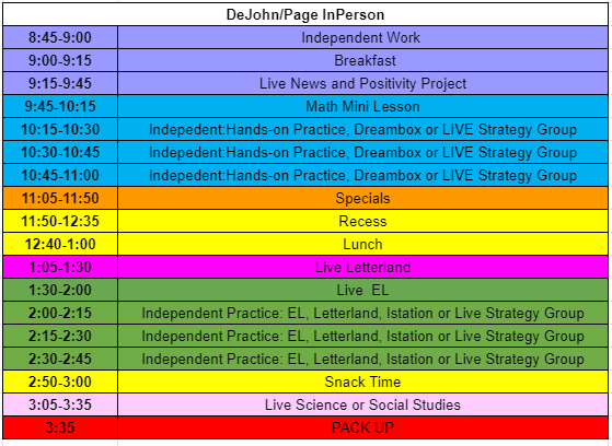 DeJohn/Page schedule DeJohn/Page schedule